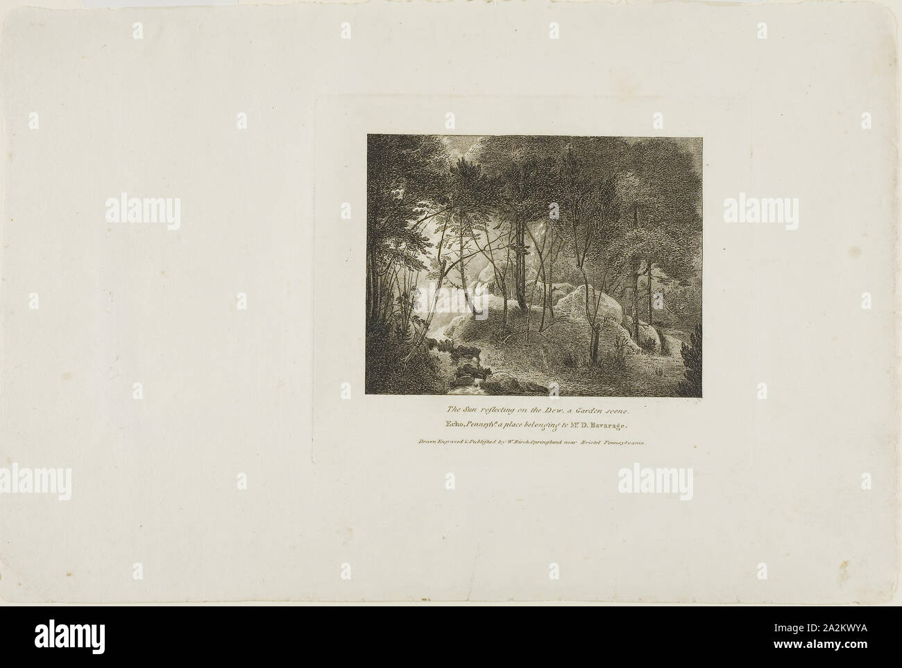 Bien réfléchir sur la rosée, une scène de jardin, ch. 1812, William Birch, Américain, 1755-1834, United States, Eau-forte sur papier, 101 x 131 mm (image), 143 x 170 mm (plaque), 233 x 349 mm (feuille Banque D'Images