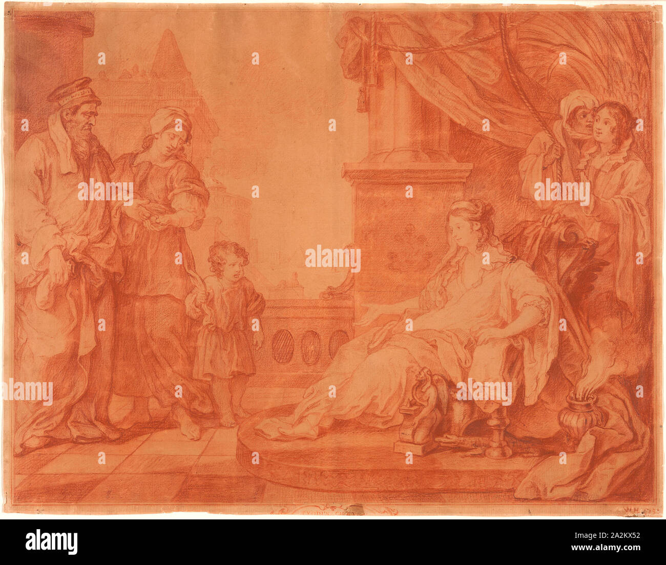 Moïse a apporté à la fille de Pharaon, 1751, William Hogarth, anglais, 1697-1764, l'Angleterre, divers craies rouge (un oxyde en noir) sur papier vergé crème, 406 × 525 mm Banque D'Images