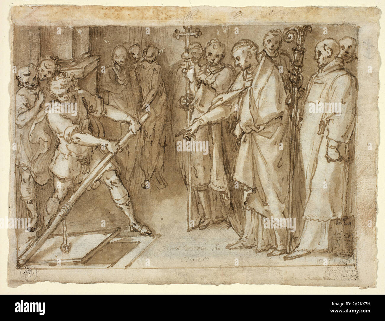 Saint Charles Borromée de superviser l'ouverture d'une crypte, ch. 1604, Cesare Nebbia, Italien, 1536-1614, l'Italie, plume et encre brune, à l'aide d'un pinceau et lavis, sur graphite, sur papier vergé crème, 162 x 213 mm Banque D'Images