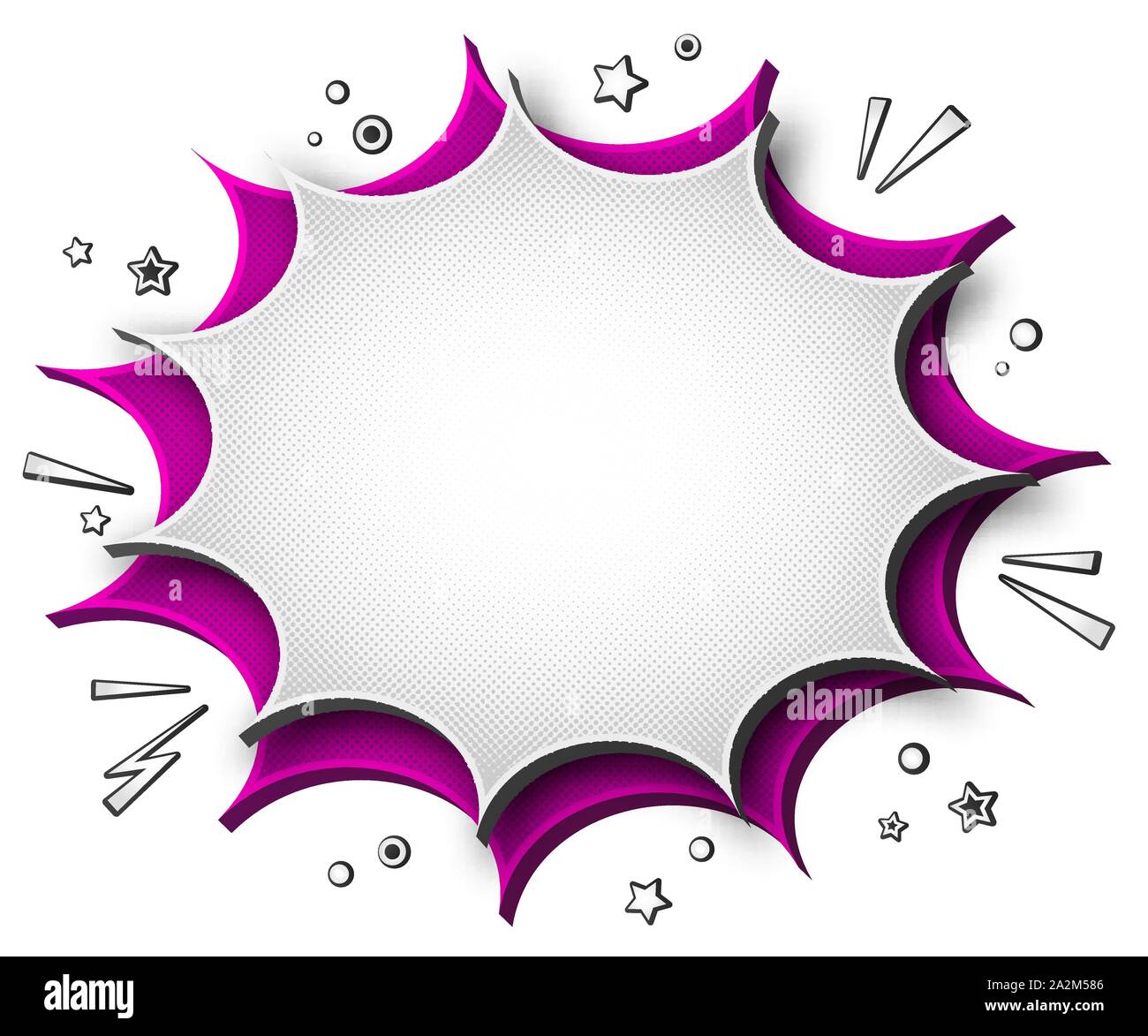 La bande dessinée historique. Caricature poster dans pop art style avec gris violet- demi-teinte des bulles et des effets sonores. Drôle de bannière colorée Illustration de Vecteur