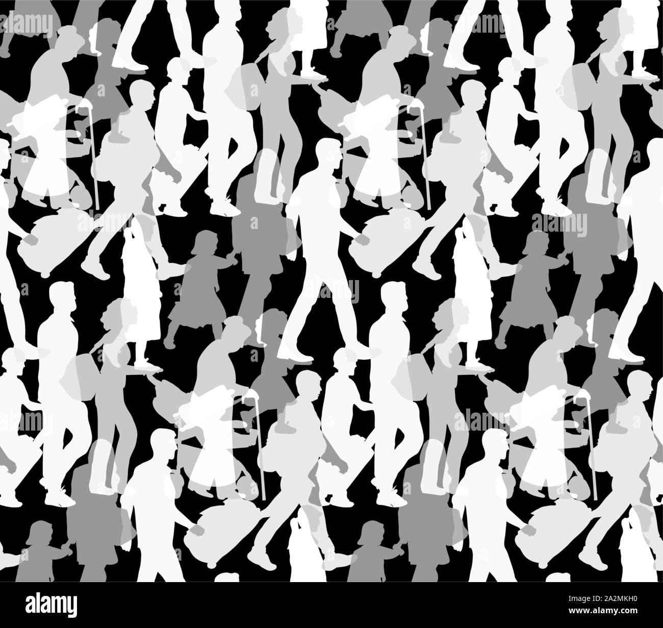 Famille heureuse les gens silhouette noir et blanc motif transparent. Vector illustration monochrome8 EPS Illustration de Vecteur