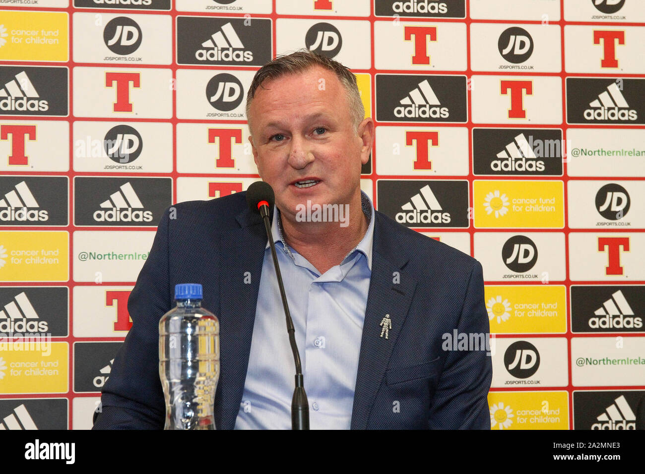 Windsor Park, Belfast, Irlande du Nord, Royaume-Uni. 06Th Oct 2019. L'Irlande du manager Michael O'Neill nommé son équipe aujourd'hui pour le match de qualification de l'Euro 2020 contre les Pays-Bas (à Rotterdam le 10 octobre) et un match amical contre la République tchèque (à Prague le 14 octobre). L'Irlande du Nord est deuxième, derrière l'Allemagne sur la différence de but, dans le groupe C, tandis que les Pays-Bas sont troisième, trois points derrière avec un jeu en main.Crédit : David Hunter/Alamy Live News. Banque D'Images