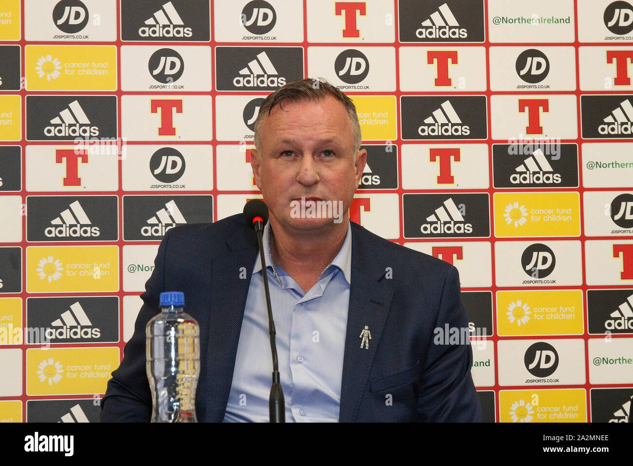 Windsor Park, Belfast, Irlande du Nord, Royaume-Uni. 06Th Oct 2019. L'Irlande du manager Michael O'Neill nommé son équipe aujourd'hui pour le match de qualification de l'Euro 2020 contre les Pays-Bas (à Rotterdam le 10 octobre) et un match amical contre la République tchèque (à Prague le 14 octobre). L'Irlande du Nord est deuxième, derrière l'Allemagne sur la différence de but, dans le groupe C, tandis que les Pays-Bas sont troisième, trois points derrière avec un jeu en main.Crédit : David Hunter/Alamy Live News. Banque D'Images