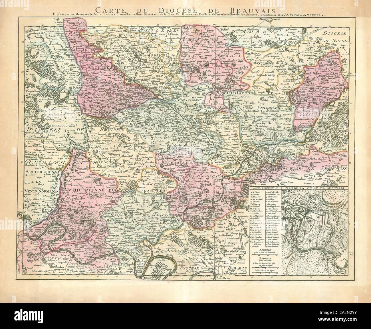 La carte, Carte du diocèse de Beauvais, Guillaume Delisle (1675-1726), impression sur cuivre Banque D'Images