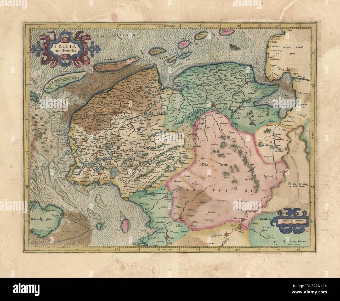 La carte, Frisia occidentalis, Gérard Mercator (1512-1594), impression sur cuivre Banque D'Images