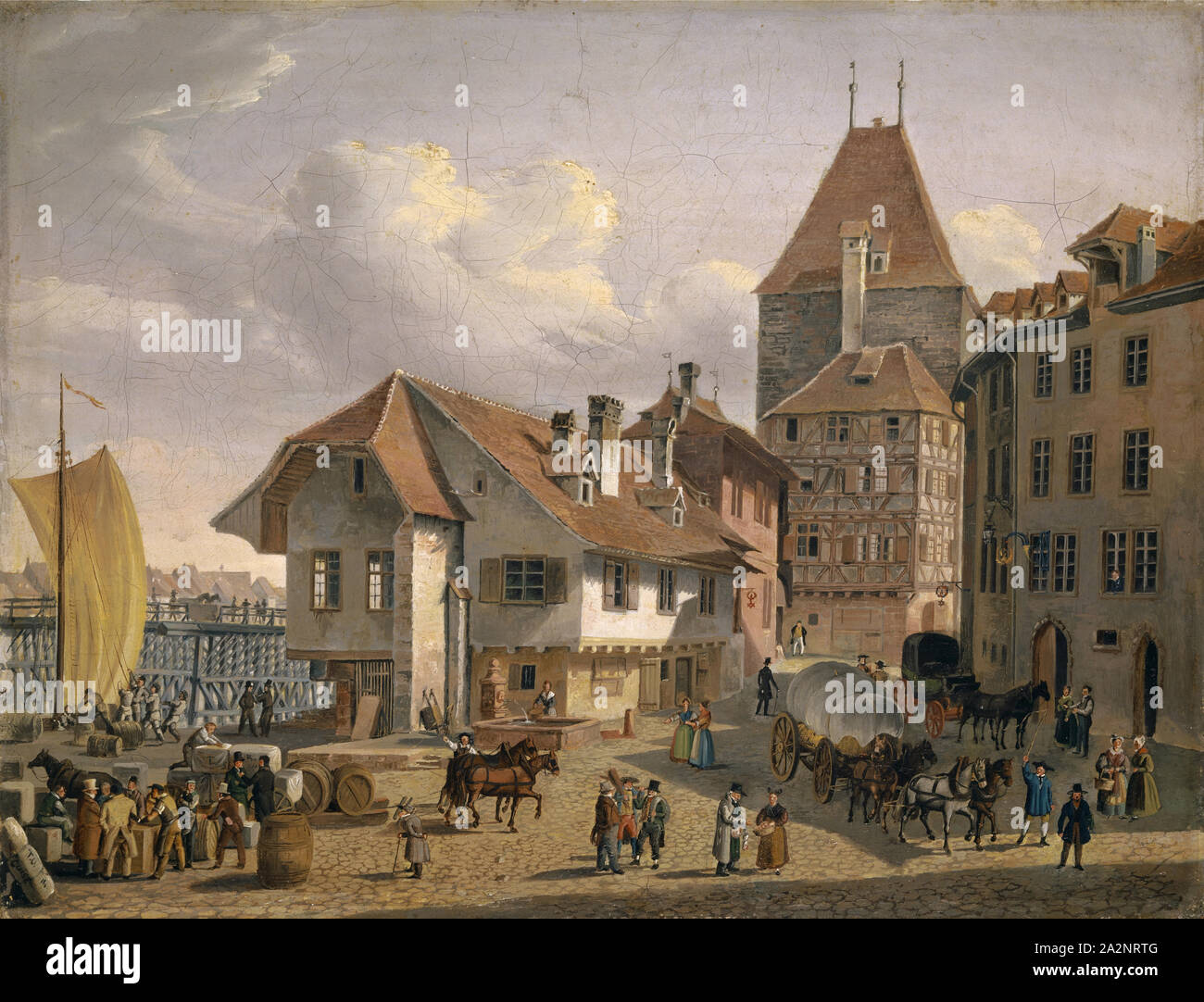 La Schifflände à Bâle, autour de 1840 ( ?), huile sur toile, 31 x 40,5 cm, signée en bas à gauche : GUISE, Konstantin Guise, Kassel 1811-1858 Basel Banque D'Images