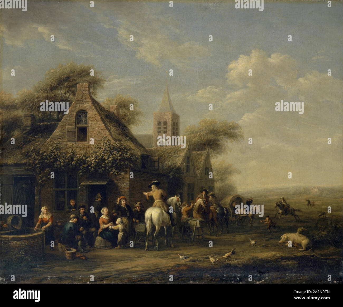 S'arrêtent en face de la taverne, huile sur toile, 65 x 79 cm, signée en bas à droite : B.GAAL, Barent Gael, Haarlem 1630/35 - 1698 Haarlem Banque D'Images