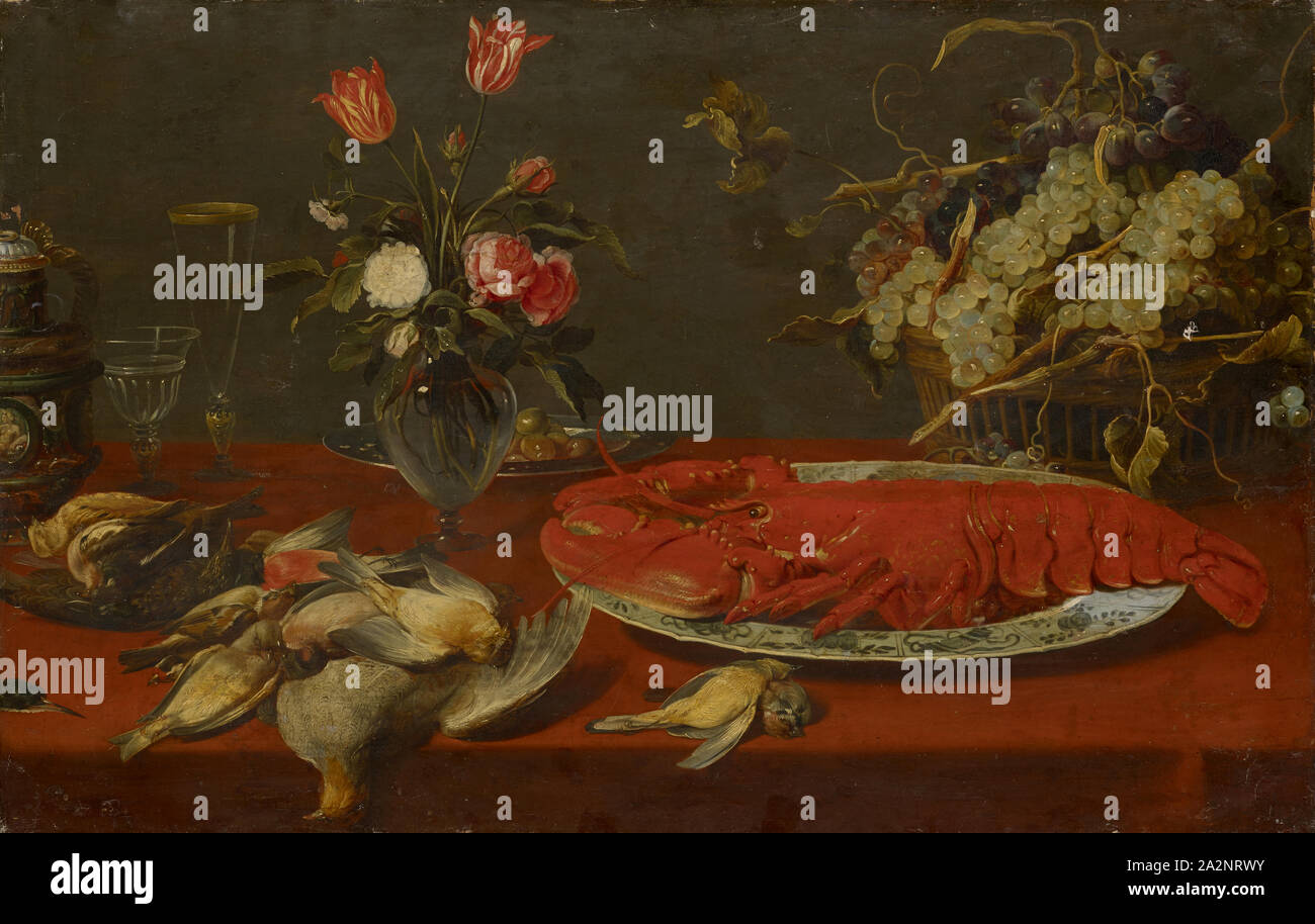 Nature morte au homard et d'oiseaux morts, huile sur panneau, transférée à toile, 67 x 105 cm, non spécifié, Samuel Hofmann, (zugeschrieben / Attribué à), SAX/St. Gallen um 1595-1649 Frankfurt a. M Banque D'Images