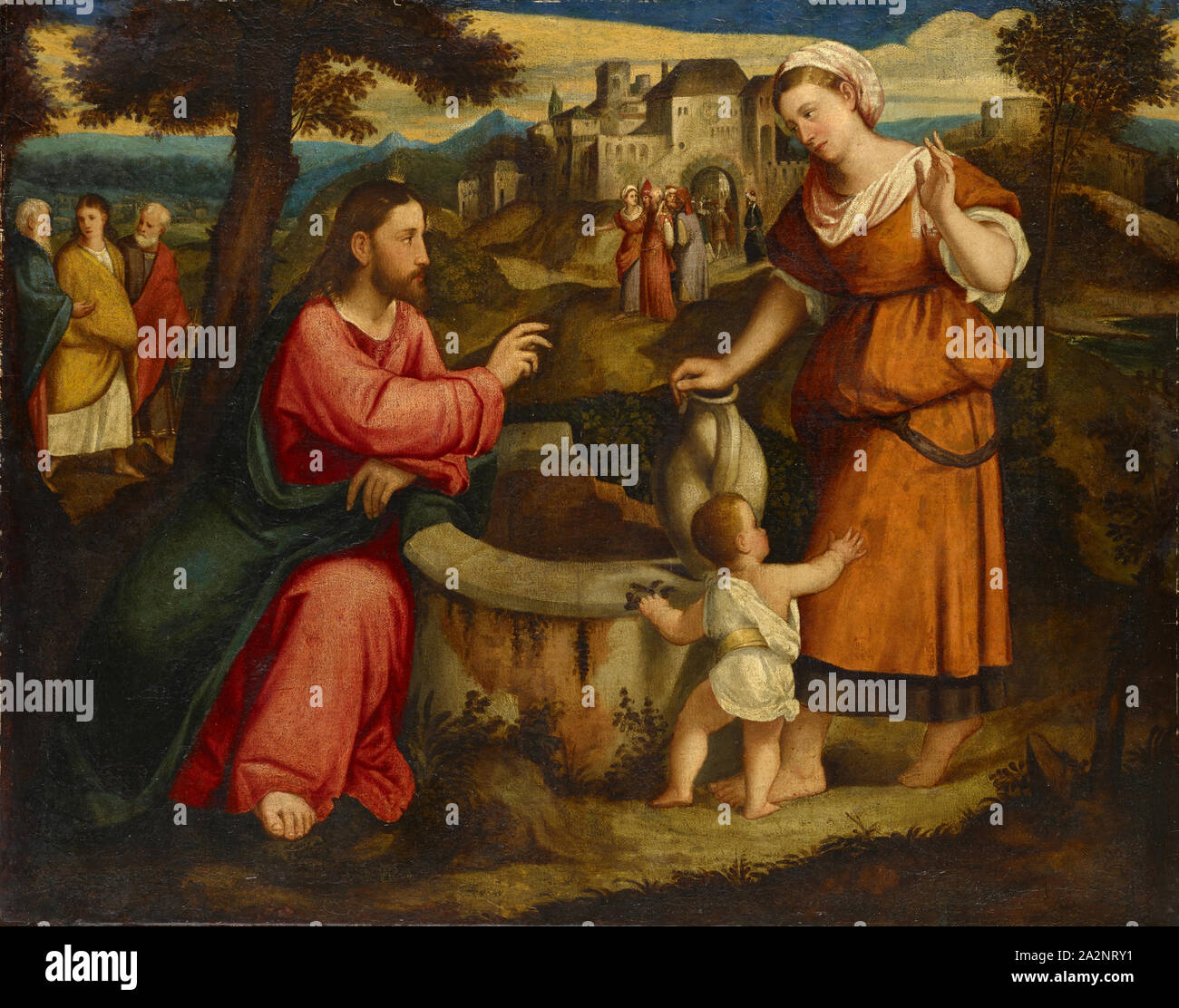 Jésus et la femme samaritaine au Jakobbrunnen près de Sichar, huile sur toile, 99 x 126,5 cm, non marqué, de' Pitati Bonifacio (Bonifacio Veronese), ( ?), Vérone 1487-1553 Venedig Banque D'Images