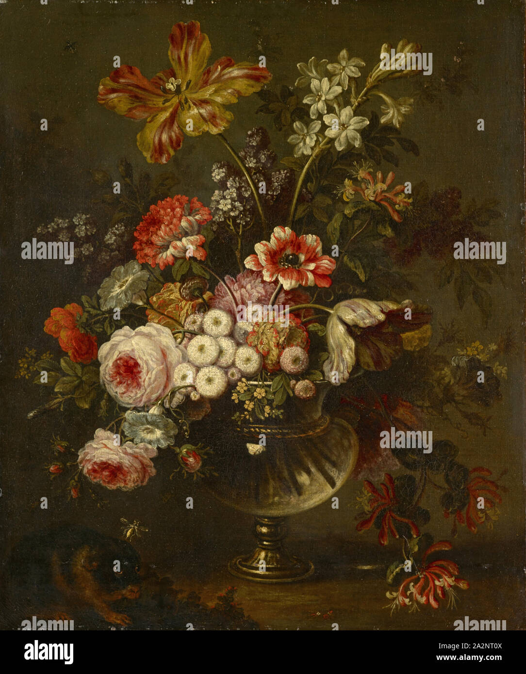 Nature morte avec fleurs rongeur, huile sur toile, 68,5 x 57 cm, non spécifié, Niederländischer Meister, 18. Jh Banque D'Images