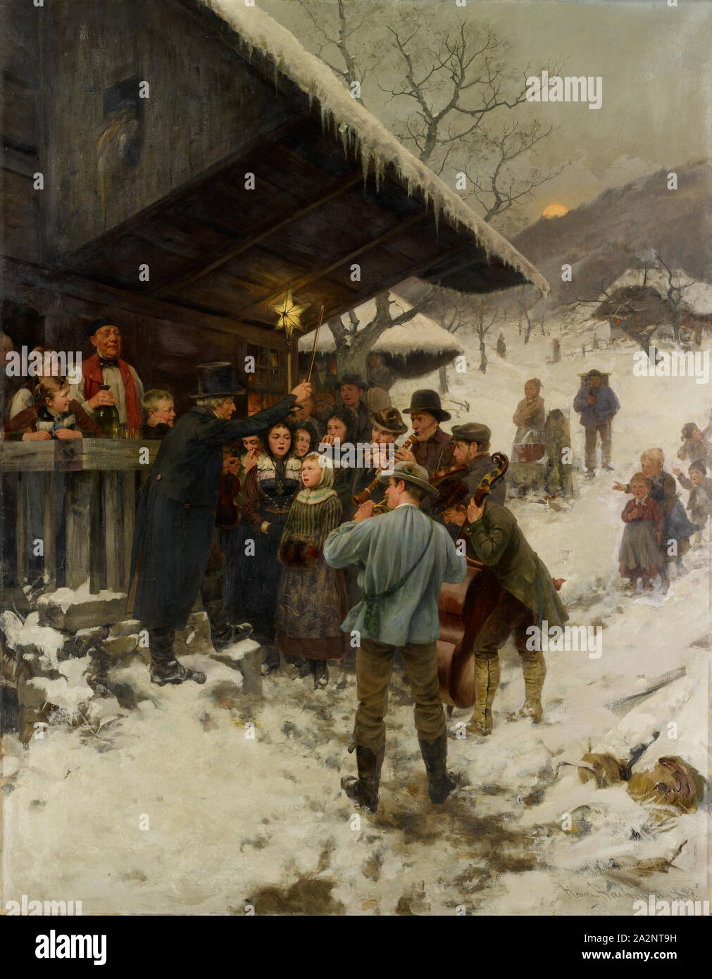 Chanteur de Noël dans le Canton de Lucerne, 1887, huile sur toile, 140 x 109 cm, signé et daté en bas à droite : Hans Bachmann Düssd., 87., Hans Bachmann, Winikon/Lucerne 1852-1917 Luzern Banque D'Images
