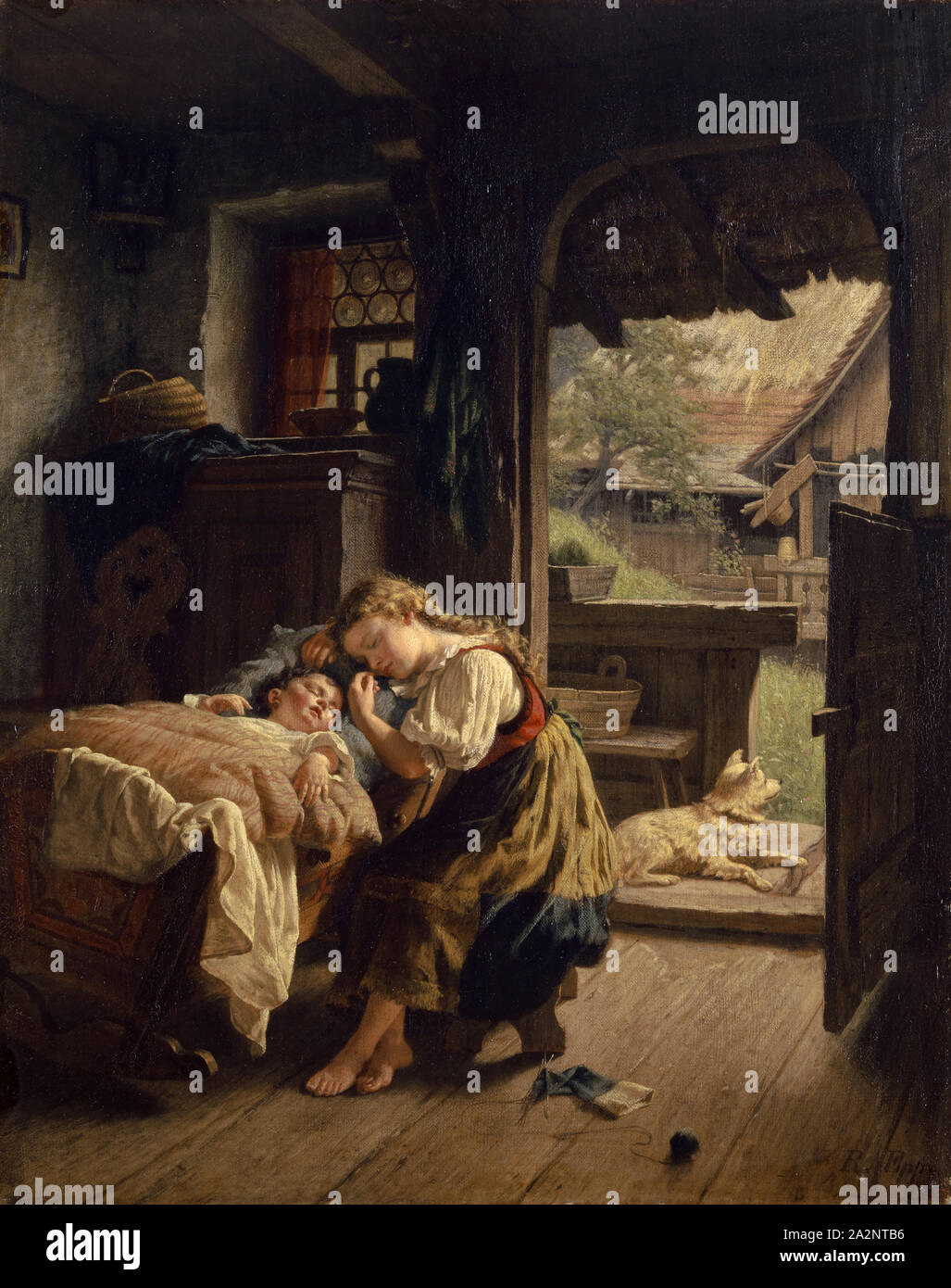 Couchage intérieur avec des frères et sœurs, huile sur toile, 70,5 x 56,5 cm, signée en bas à droite : R. Epp., Rudolf Epp, Eberbach/Baden 1834-1910 München Banque D'Images