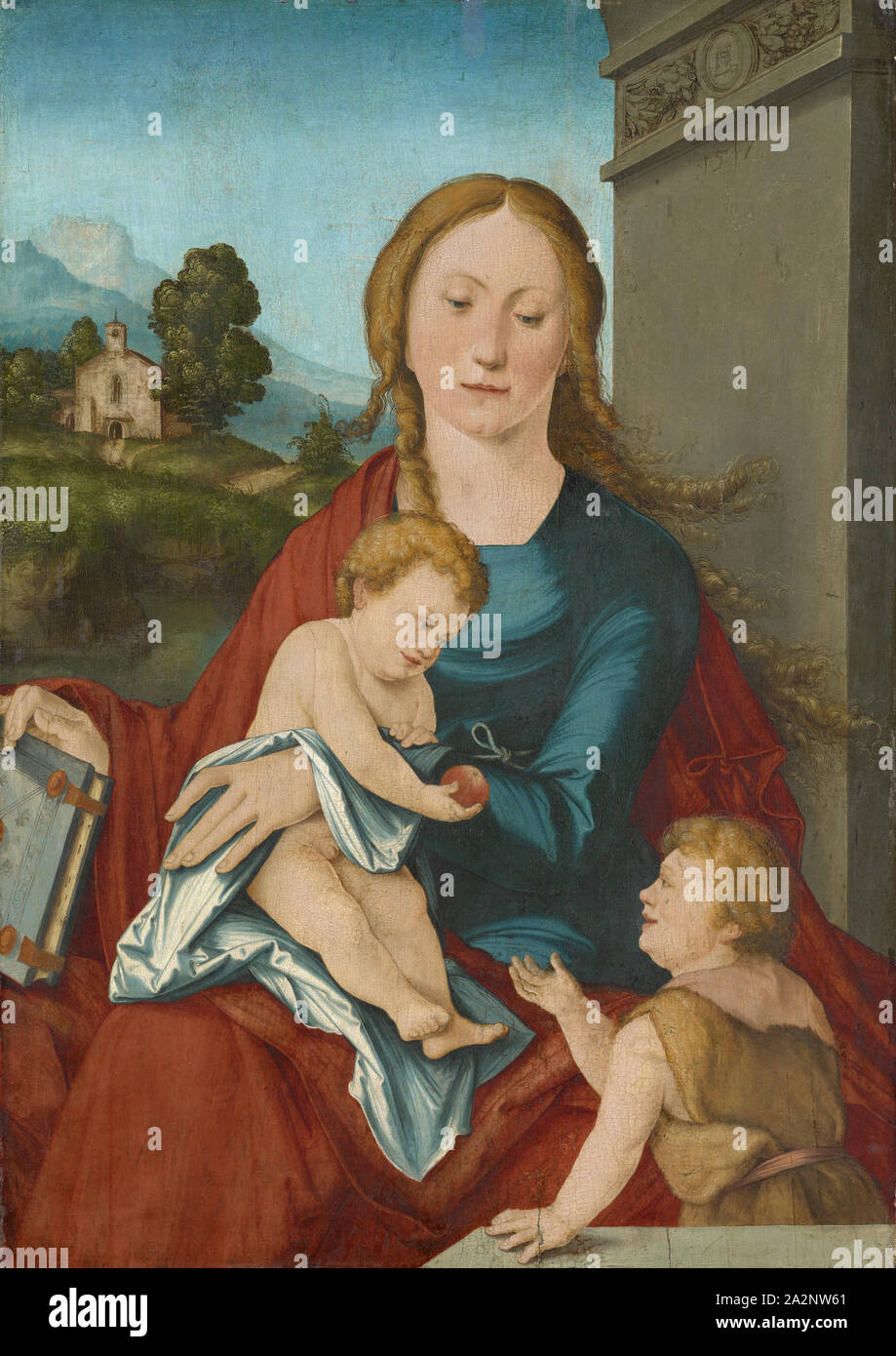 Vierge à l'enfant et de l'enfant, 1517, huile sur bois, 85,5 x 60,5 cm, monogrammé (HS ligaturé avec pelle couché) dans le médaillon de la frise de l'urgence, en date du ci-après : • • • 5 1 1 • • 7, Hans Schäufelein, um 1480-1539/40 Nördlingen Banque D'Images