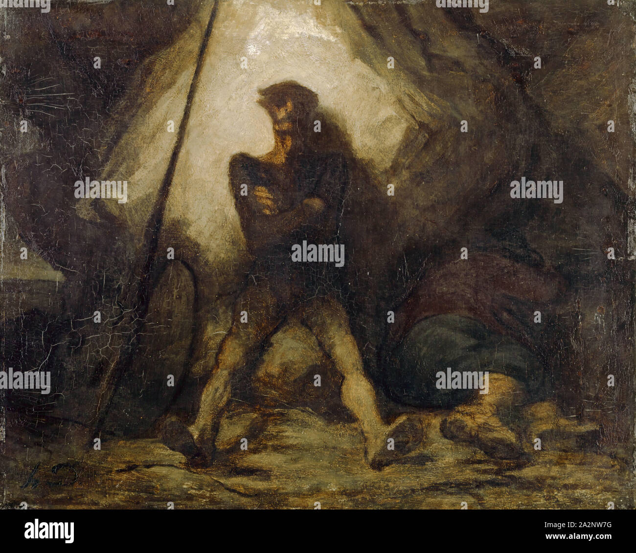 La veille de Don Quichotte, 1855/1856, huile sur bois de chêne, en parquet, 37 x 46 cm, monogrammé en bas à gauche : h D, Honoré Daumier, Marseille 1808-1879 Valmondois/Seine-et-Oise Banque D'Images