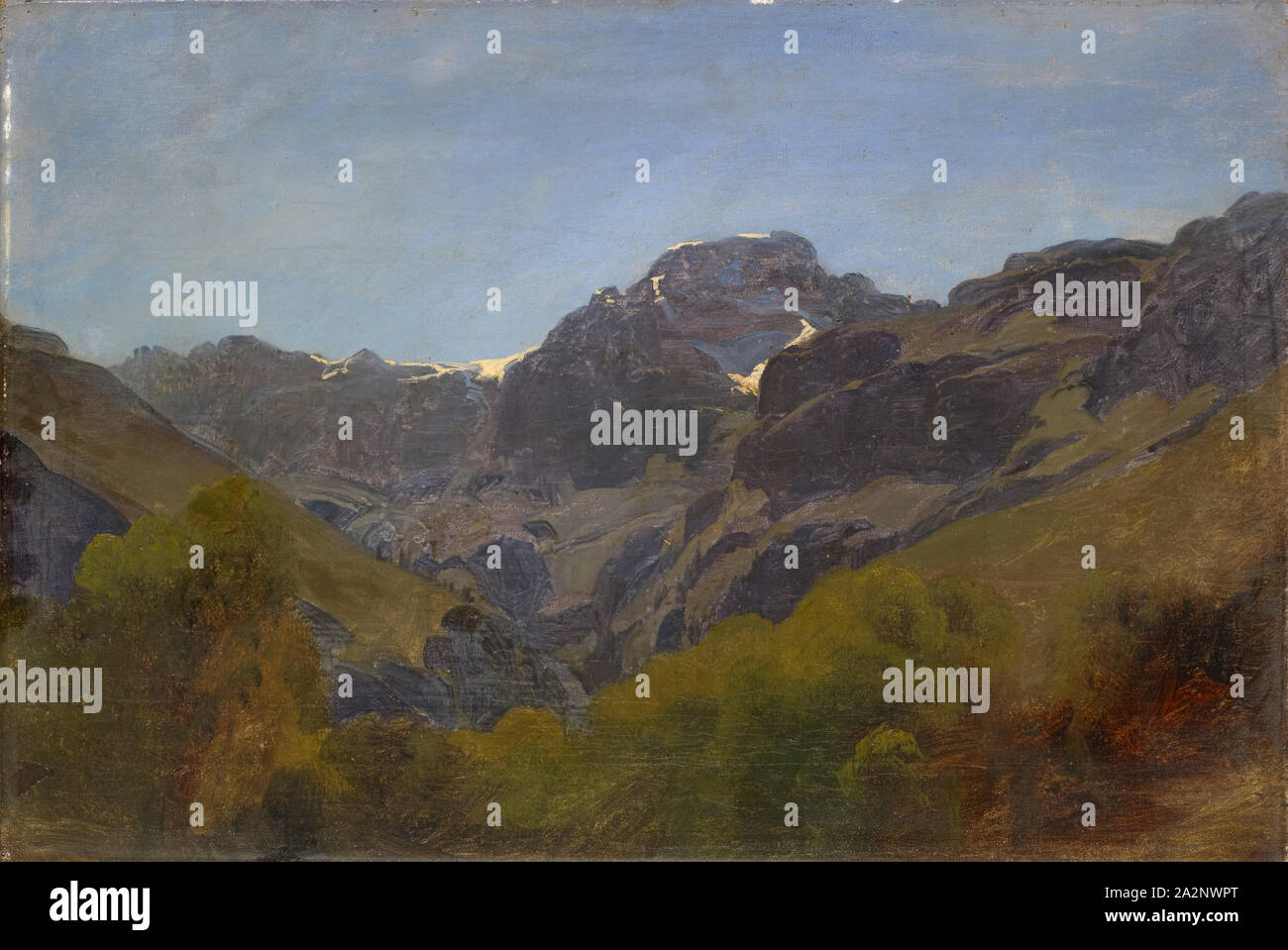 Paysage de montagne avec Rüchigrat Glaris et Bös Fulen, huile sur toile, 39,5 x 58 cm, Johann Rudolf Koller, Zürich 1828-1905 Zürich Banque D'Images