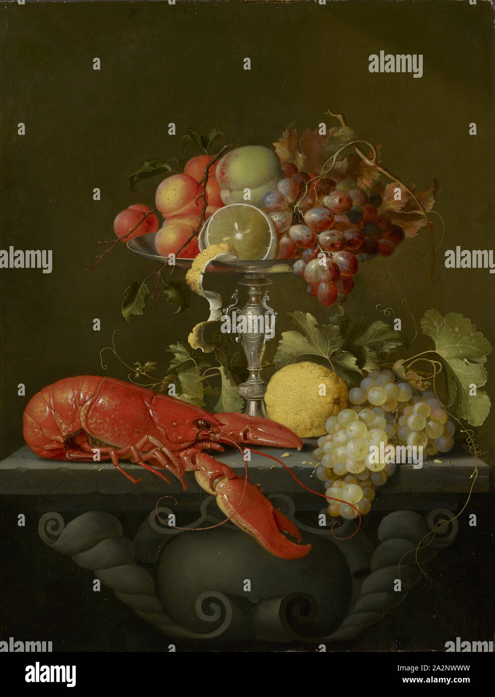 Nature morte à la coupe de fruits et homard, Oil on Oak, 64,5 x 49,5 cm, non spécifié, Jan Davidsz. De Heem, (Nachahmer / imitateur), Utrecht 1606-1683/1684 Antwerpen Banque D'Images