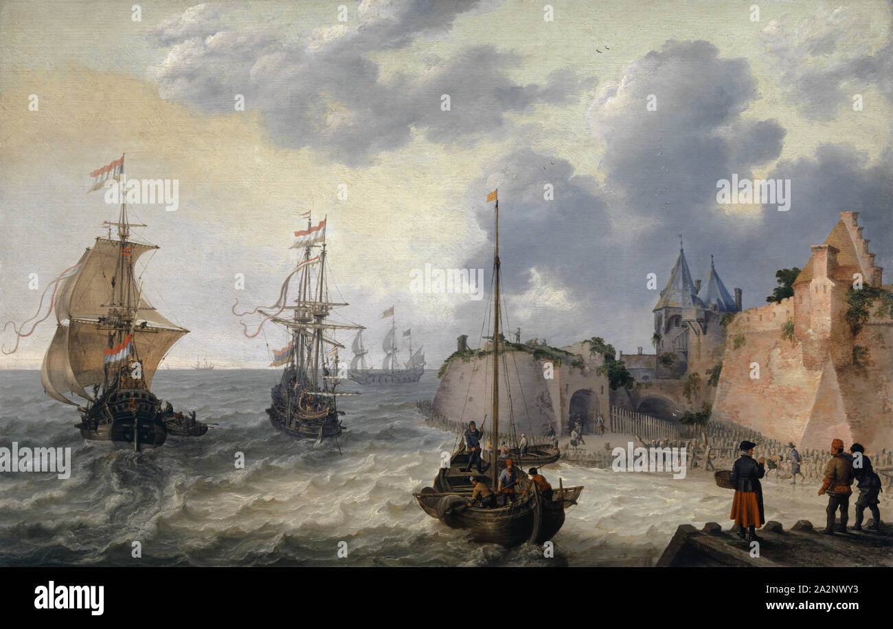 Dutch port avec voiliers, oil on oak, 54,5 x 85,5 cm, monogrammé en bas à droite sur la plate-forme en bois : A.W., f, ., Adam Willaerts, Antwerpen 1577-1664 Utrecht Banque D'Images