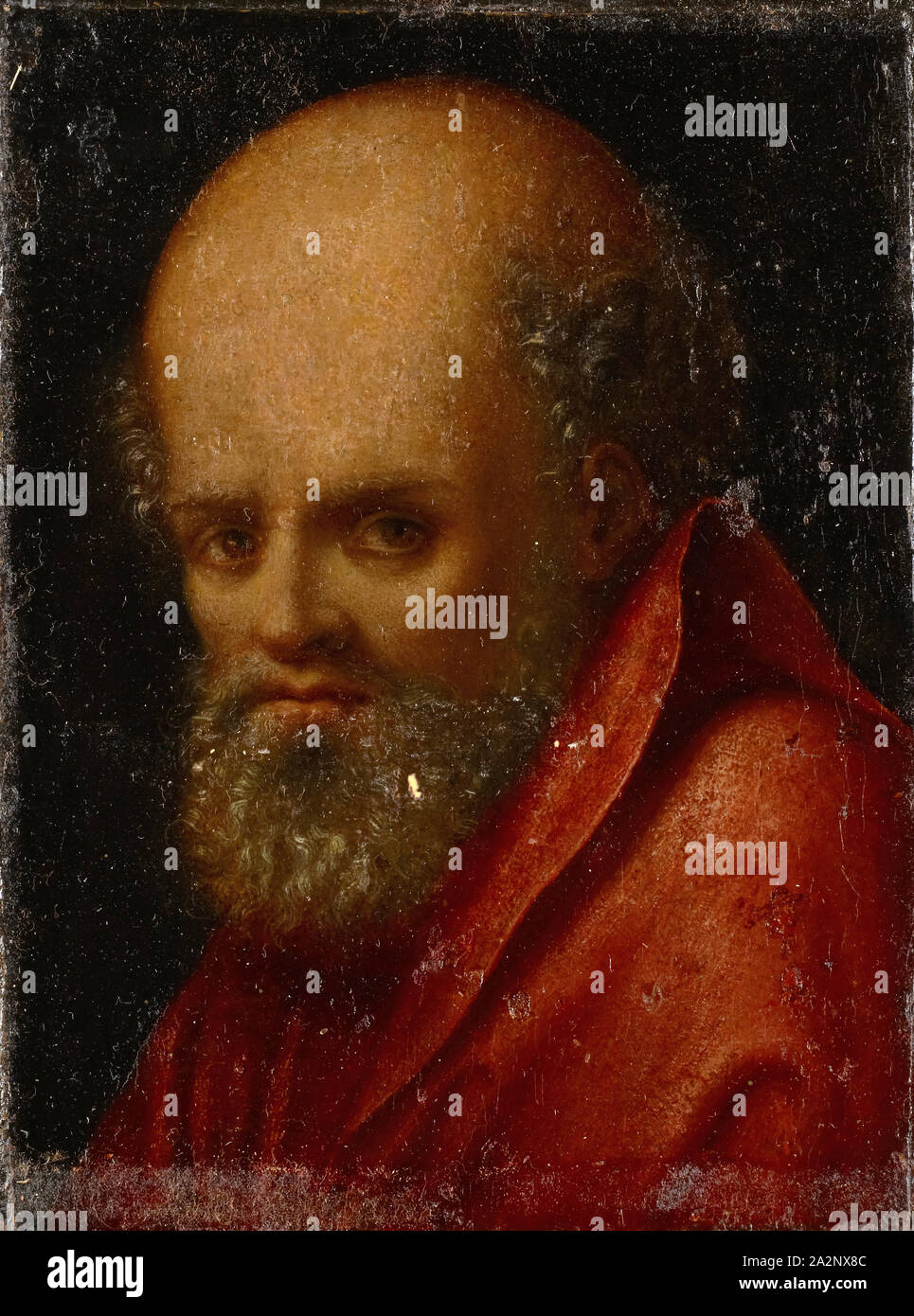 Saint Pierre ou Paul ( ?), de l'huile sur papier parchemin, montée sur bois, 18 x 13,5 cm, non signé, Deutscher Meister, 16. Jh Banque D'Images