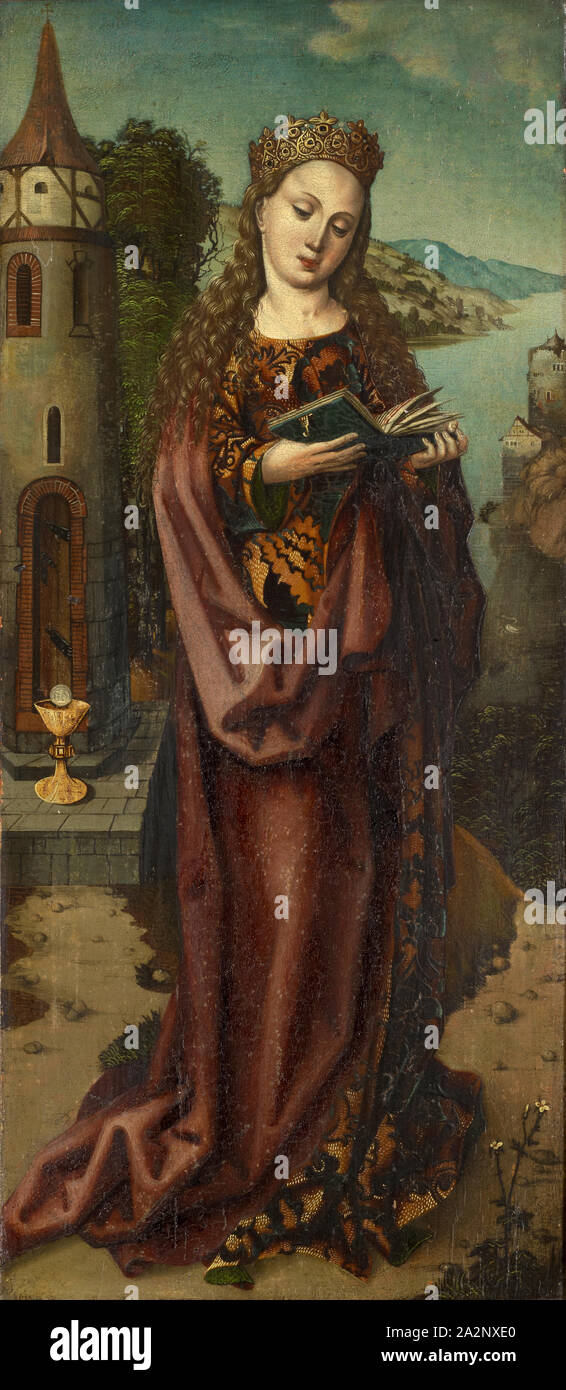 Saint Barbara, 1509, technique mixte sur bois, 71,7 x 31,1 cm, non marqué, cependant, daté et inscrit à l'inverse : Anno 1 • • • 0 5 • • 9 Jor, • • la vff 4 • • • de jour, • • • n'est monnaie • • •, ver • • • Young, barbillon, man • • • ont le • • genius, • • barmhertzig vnd sig, Basler Meister, 16. Jh Banque D'Images