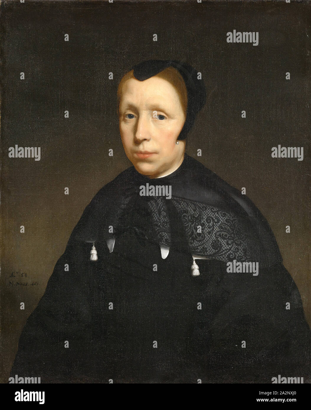 Portrait d'une veuve, 1667, huile sur toile, 75 x 59,3 cm, à gauche en bas : AE., 53. /., N. MAES., 1667 e, Nicolaes MAES, Dordrecht 1634-1693 Amsterdam Banque D'Images