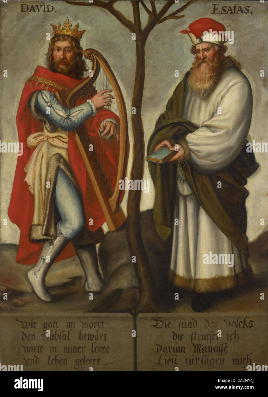 Les Prophètes David et Isaïe, huile sur toile, 104,5 x 76 cm, non marqué. Quant aux chiffres : David. Et ESAIAS., en bas à gauche : comme Dieu dans la Parole, la tru [e] bsal bewa [e] rt, wirtt dans miner vidé, et vidé la vie - en bas à droite : Le sund du peuple, qui se redresse donc Manasse, permettez-moi de vous le dire., Bartholomäus Sarburgh, Trèves um 1590 - nach 1637 feuilles, Hans Holbein d. J., (Kopie nach / copie après), Augsburg um 1497/98-1543 Londres Banque D'Images