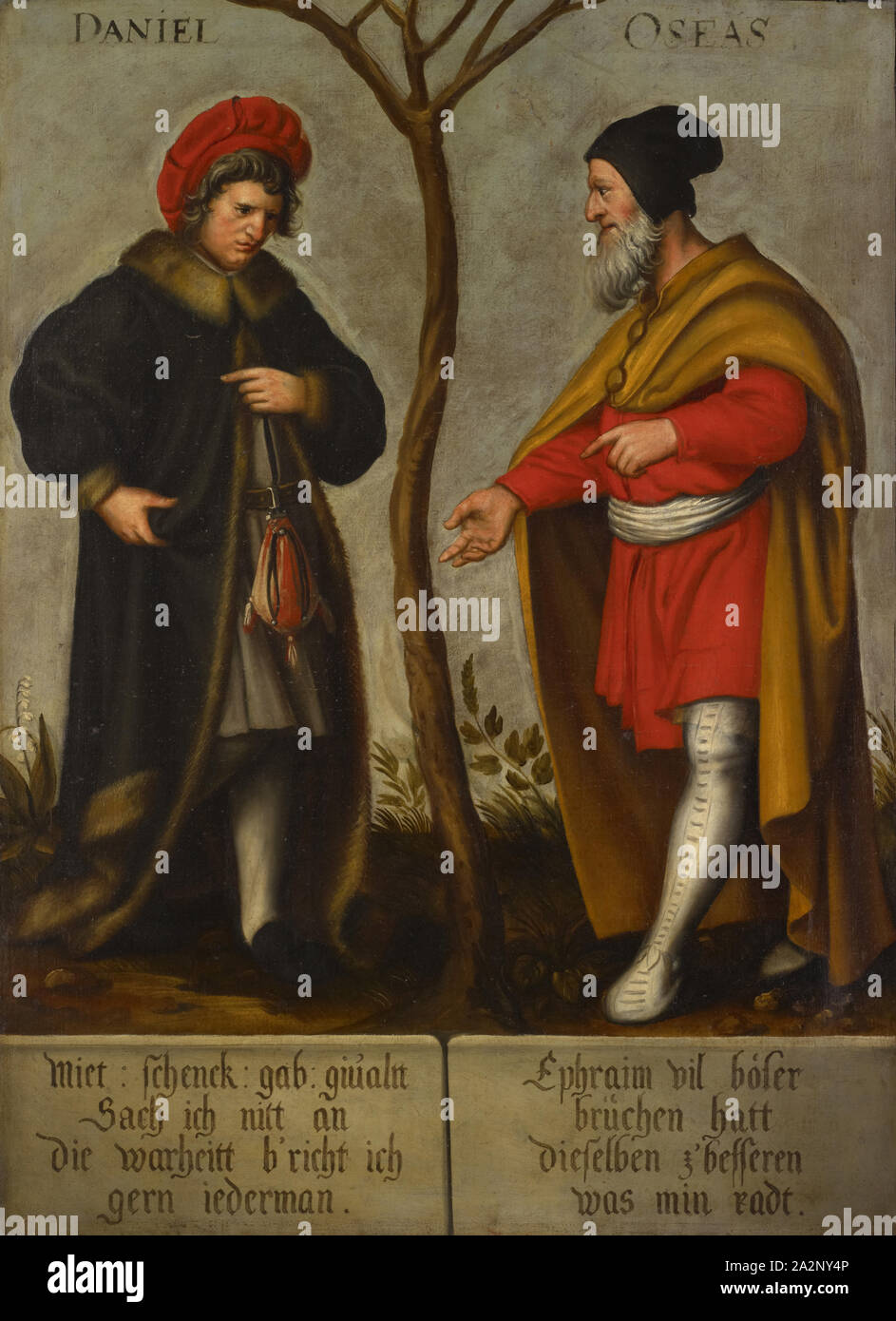 Les prophètes Daniel et osée, huile sur toile, 104,5 x 75,5 cm, non signé., sur les chiffres : DANIEL ET OSEAS, en bas à gauche : louer : : : givaln schenck a donné, Sach je nitt, le warheitt b'richt I, comme iederman., en bas à droite : Ephraïm vil bo [e] ser, des ruptures avaient le même z "mieux, ce que min radt., Bartholomäus Sarburgh, Trèves um 1590 - nach 1637 feuilles, Hans Holbein d. J., (Kopie nach / copie après), Augsburg um 1497/98-1543 Londres Banque D'Images