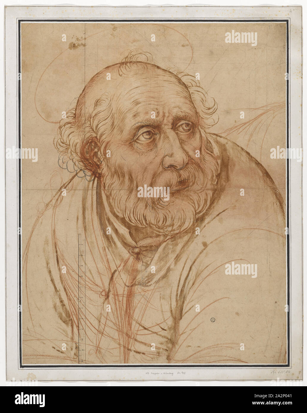 L'Apôtre Pierre, ch. 1585, brosse en brun et gris, craie rouge, fermement enroulé, feuille : 55,2 x 43 cm, non marqué, Hendrick Goltzius, Mühlbrecht 1558-1617 Haarlem Banque D'Images