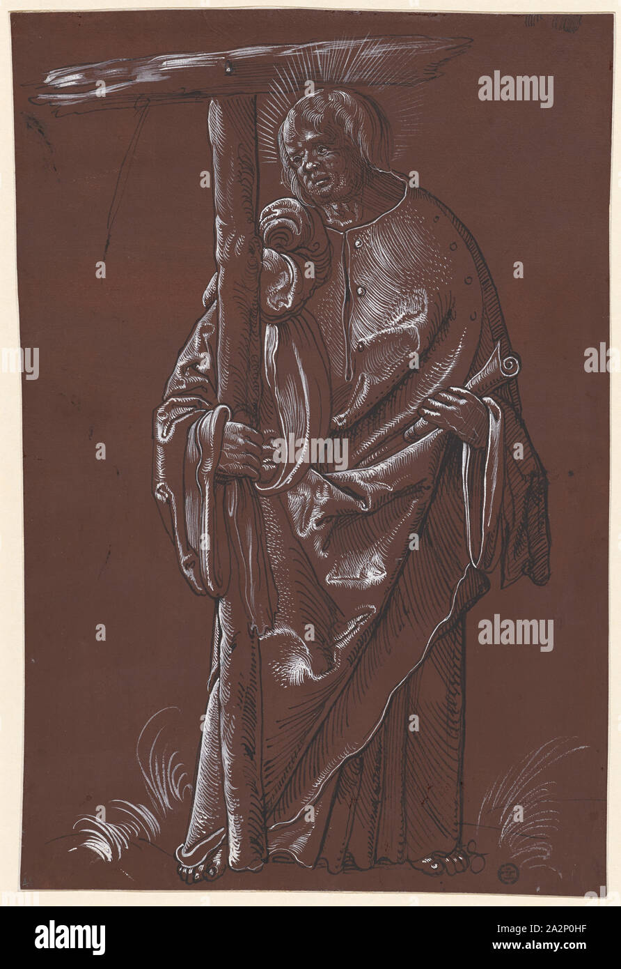 L'apôtre Philippe, plumes en noir, rehaussée de blanc, sur papier brun, apprêtée page : 30,5 x 20,5 cm, non signé, Hans Baldung gen. Grien, (Umkreis / cercle), Schwäbisch Gmünd ( ?) 1484/85-1545 Pischeldorf Banque D'Images