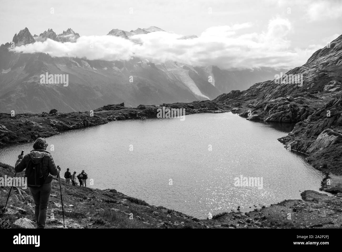Lac des Chéserys, Chamonix-Mont-Blanc, de la vallée du massif des Aiguilles Rouges, Chamonix, France Banque D'Images