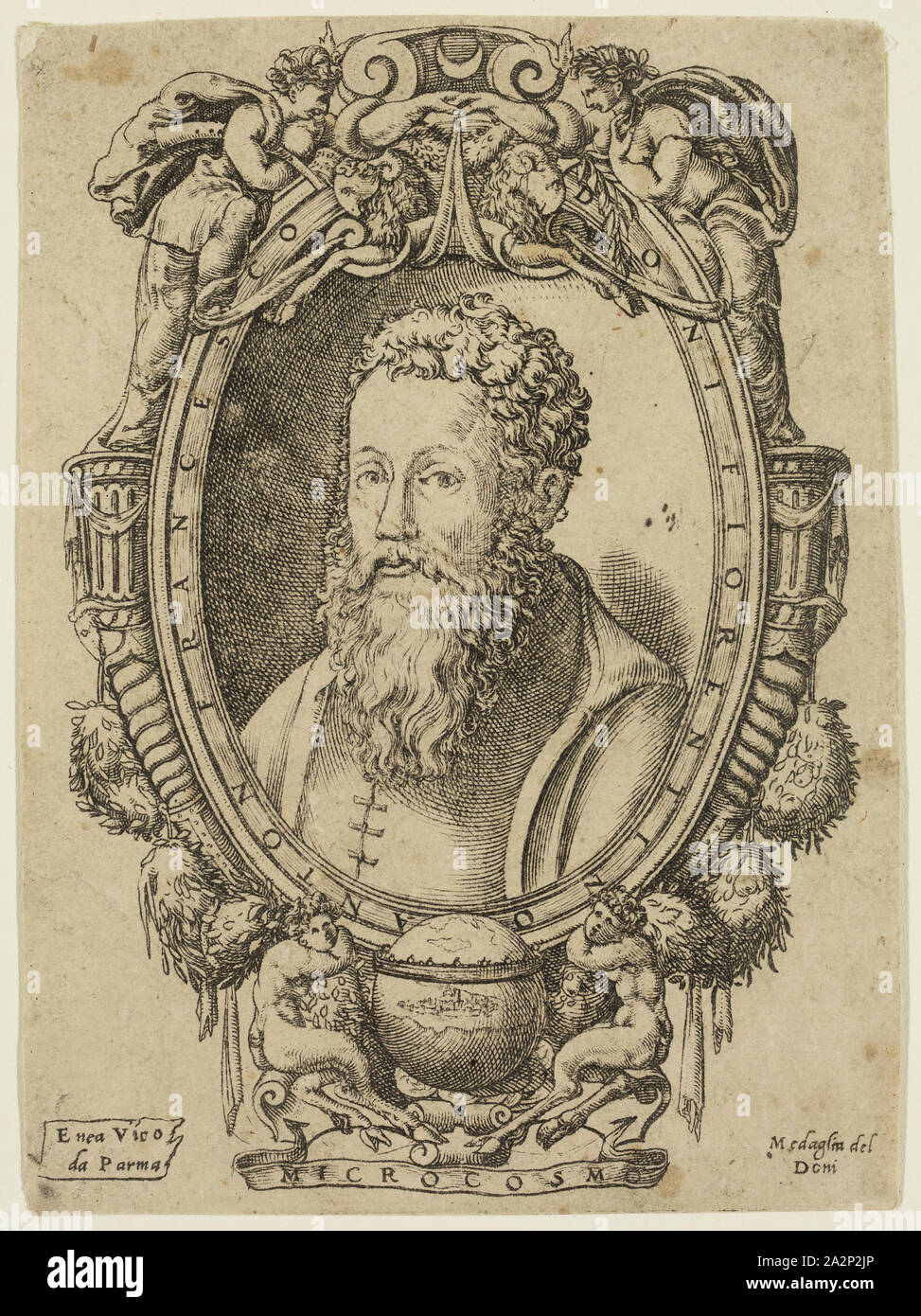 Enea Vico, italien, 1523-1567, Antoine François Doni, xvie siècle, la gravure imprimée à l'encre noire sur papier vergé, feuille (à l'intérieur d'une plaque découpée) Marque : 6 × 4 pouces 3/8 (15,2 × 11,1 cm Banque D'Images
