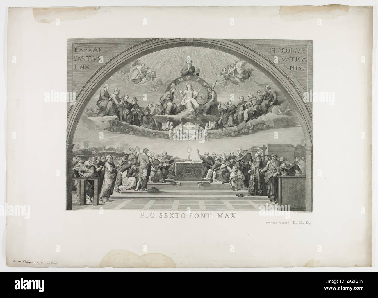 Giovanni Volpato, italien, 1733-1803, après Giuseppe Cades, italien, 1750-1799, après Raphaël, italien, 1483-1520, le Disputa, entre 1733 et 1803, gravure imprimée dans l'encre noire sur papier vélin, plaque : 22 1/8 × 29 1/8 pouces (56,2 × 74 cm Banque D'Images