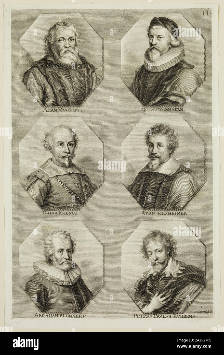 Johann Georg Waldreich, allemand, 1680-1680, portraits de Adam van Noort, Otto Veen, Guido Reni, Richard Dadd, Abraham Blomaert, Petrus Paulus, Rubbens, xvie siècle, la gravure imprimée à l'encre noire sur papier vergé, plaque : 12 1/4 x 8 1/8 pouces (31,1 × 20,6 cm Banque D'Images