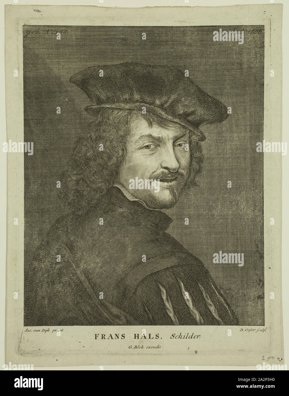 David Coster, flamand, après Anton van Dyck, flamand, 1599-1641, Franz Hals, 18e siècle, gravure imprimée à l'encre noire sur papier vergé, plaque : 8 3/8 × 6 3/8 pouces (21,3 × 16,2 cm Banque D'Images