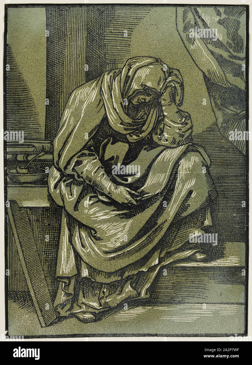 Bartolomeo Coriolano, italien, 1599-1676, une sibylle, ca. Entre 1627 et 1653, woodcut print en vert clair-obscur et l'encre noire sur papier vergé, de droit : 10 1/8 × 7 1/4 pouces (25,7 × 18,4 cm Banque D'Images