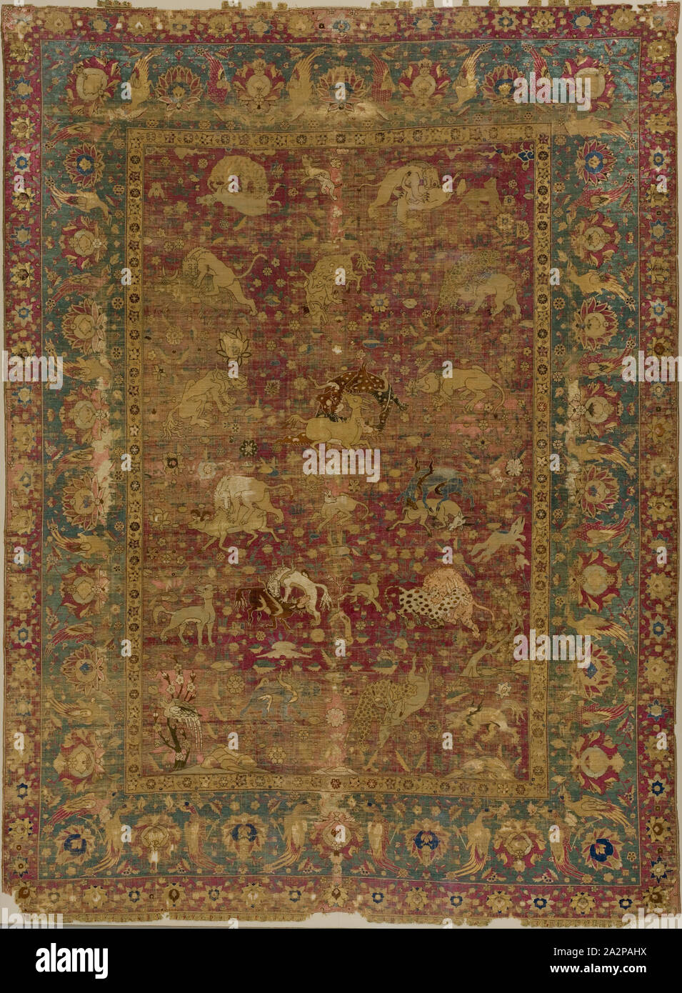 L'Iran islamique, Animal, tapis, c. 1520/1570, sur un tas de soie Silk foundation, H. 7' 5' 10 W. Banque D'Images
