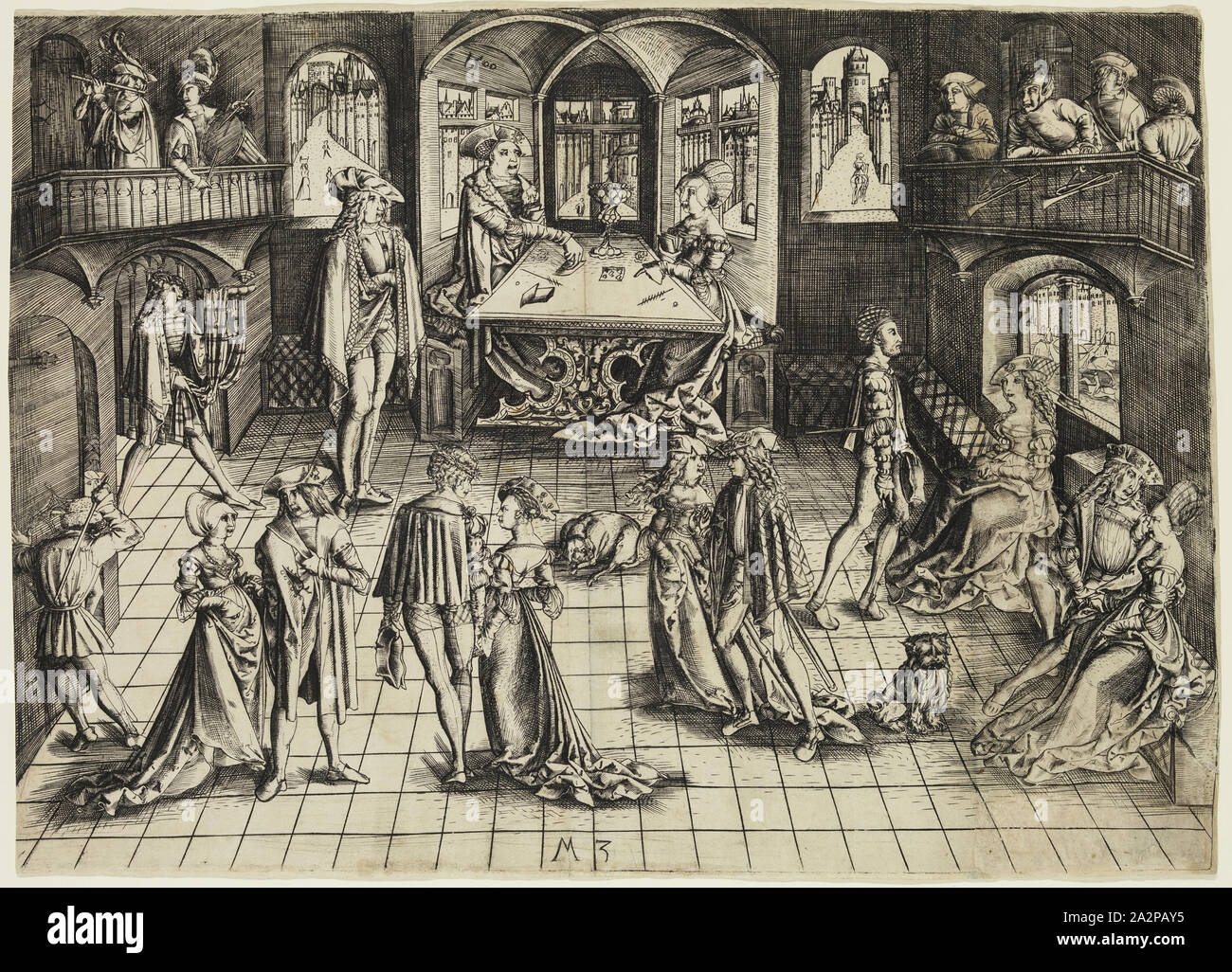 M. Z., maître allemand, Grand Bal, 1500, gravure imprimée à l'encre noire sur papier vergé, feuille : 8 3/4 x 12 1/8 pouces (22,2 × 30,8 cm Banque D'Images