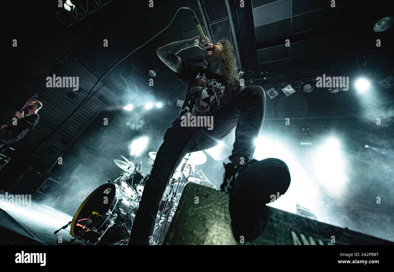 Copenhague, Danemark. 09Th Oct, 2019. Le groupe de deathcore américain Chelsea Grin effectue un concert live à Amager Bio à Copenhague. Ici le chanteur Tom Barber est vu sur scène. (Photo crédit : Gonzales Photo/Alamy Live News Banque D'Images