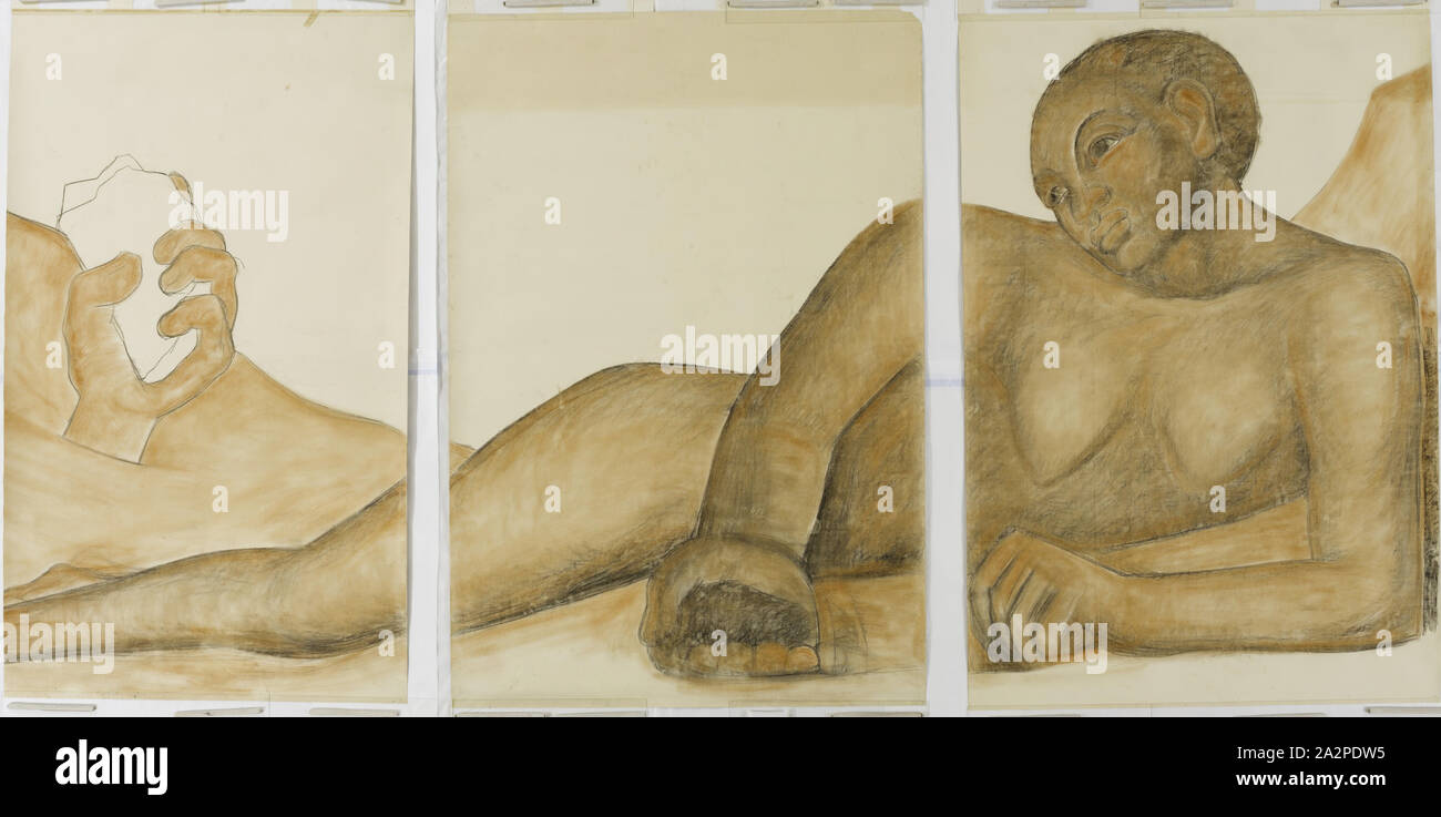 M. Diego Rivera, mexicaine, 1886-1957, chiffre qui représente la race noire (première version), 1932, le charbon de bois et de pigments sur trois feuilles de papier vélin blanc cassé, Total : 105 5/8 pouces × 18 pieds de 5/8 pouces (268,3 cm × 5 m 50,2 cm Banque D'Images