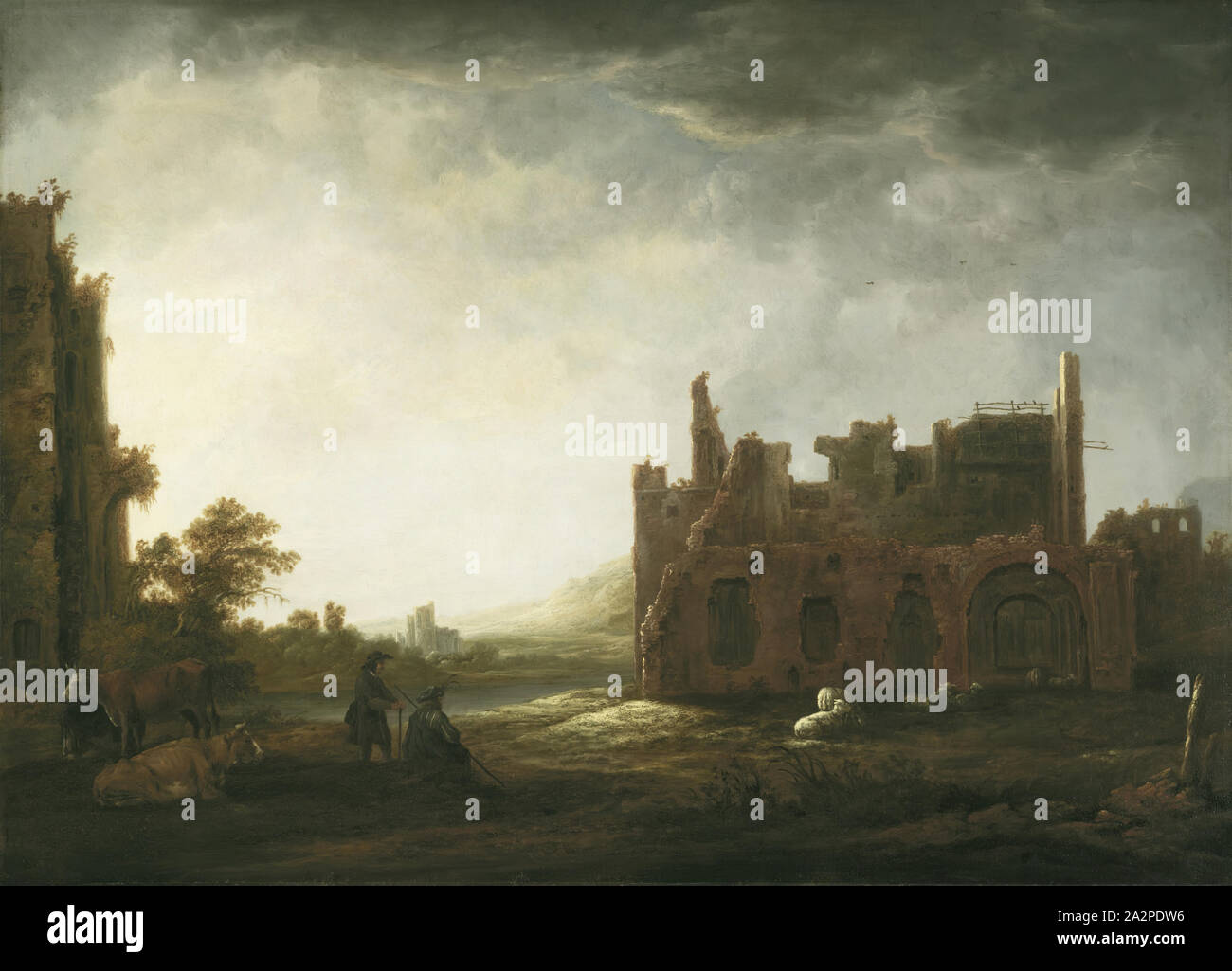 Aelbert Cuyp, néerlandais, 1620-1691, le paysage avec les ruines de l'abbaye de Rijnsburg, ca. 1645, huile sur toile, non monté : 40 1/4 × 55 1/2 pouces (102,2 × 141 cm Banque D'Images