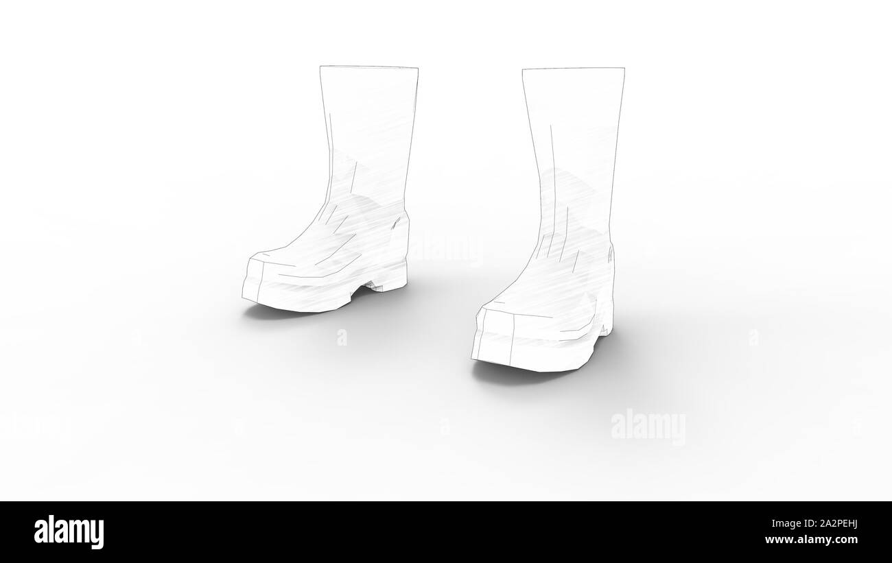 Le rendu 3D d'une paire de bottes isolées en fond blanc Banque D'Images