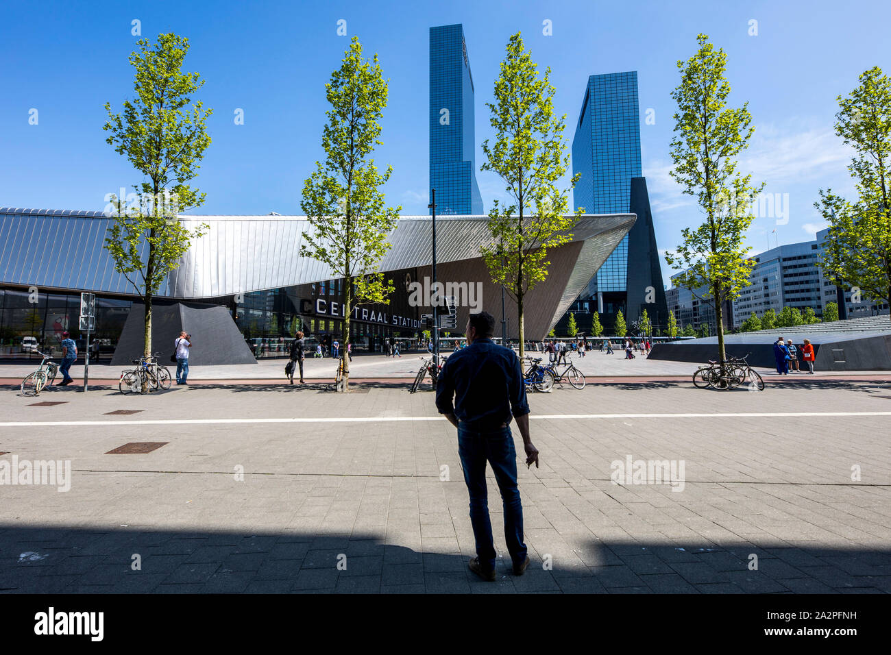 La gare centrale de Rotterdam Centraal, Gare, Hall, Pays-Bas Delftse, immeuble de bureaux, Port Banque D'Images