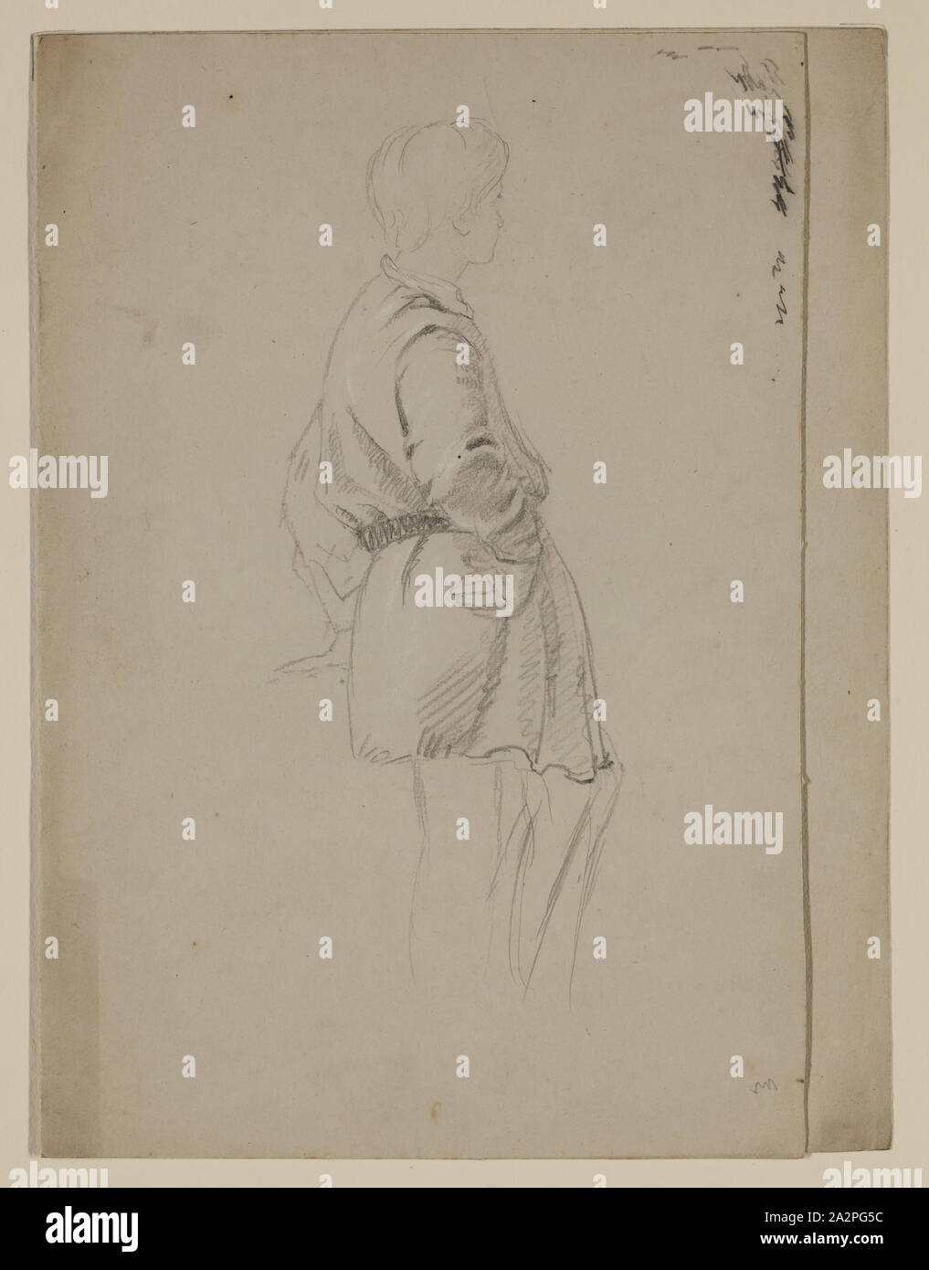 Thomas Cole, Américain, 1801-1848, jeune figure dans un blouson de chasse, entre 1801 et 1848 crayon graphite, rehaussée de craie blanche sur papier vélin gris clair, feuille : 9 3/4 × 7 3/8 pouces (24,8 × 18,7 cm Banque D'Images