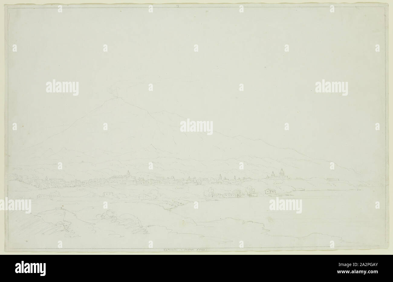 Thomas Cole, Américain, 1801-1848, Catane et l'Etna, en Sicile, ca. 1832, crayon sur papier vergé blanc cassé, feuille : 12 × 3/8 19 1/4 pouces (31,4 × 48,9 cm Banque D'Images