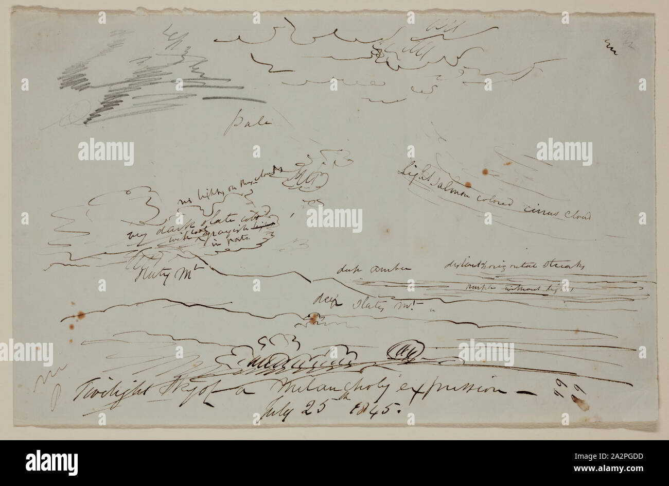 Thomas Cole, Américain, 1801-1848, le ciel crépusculaire, Juillet 25, 1845, 1845, crayon, plume et encre brune sur papier vélin gris clair, feuille : 5 x 7 7/8 in. (12,7 x 20,0 cm Banque D'Images