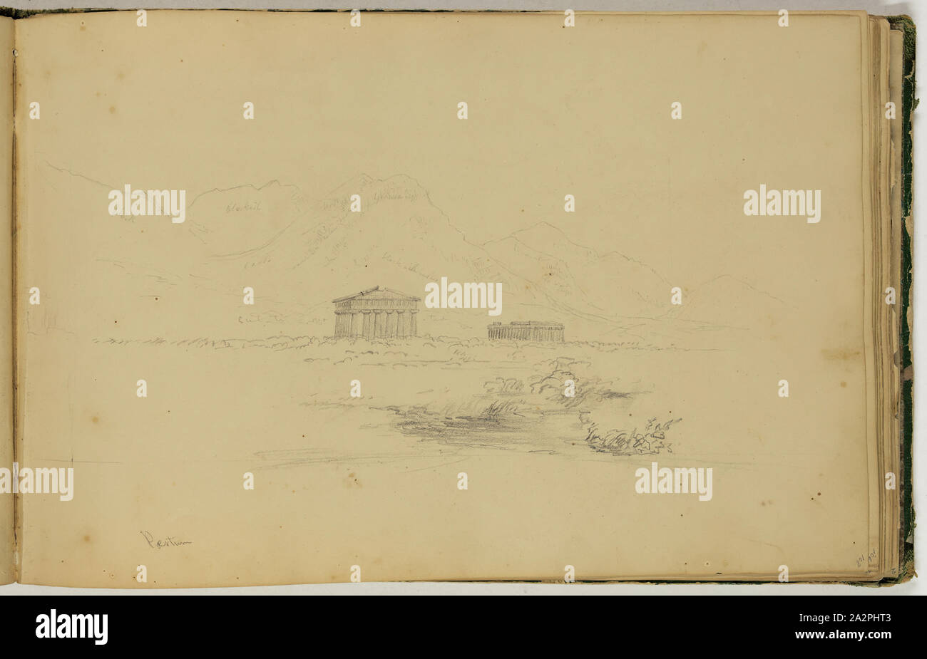 Thomas Cole, Américain, 1801-1848, des temples d'Héra, appelé le Temple de Neptune et la Basilique, Paestum, ca. 1832, crayon sur papier vélin blanc cassé, feuille : 8 7/8 x 13 1/2 pouces (22,5 × 34,3 cm Banque D'Images