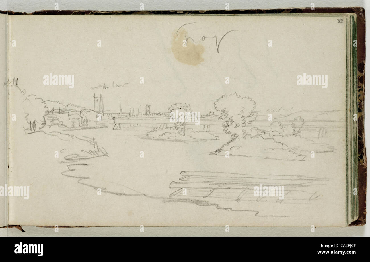 Thomas Cole, Américain, 1801-1848, Troy [New York, sur la rivière Hudson], ca. 1833, crayon sur papier vélin blanc cassé, feuille : 4 1/8 x 6 1/2 pouces (10,5 × 16,5 cm Banque D'Images