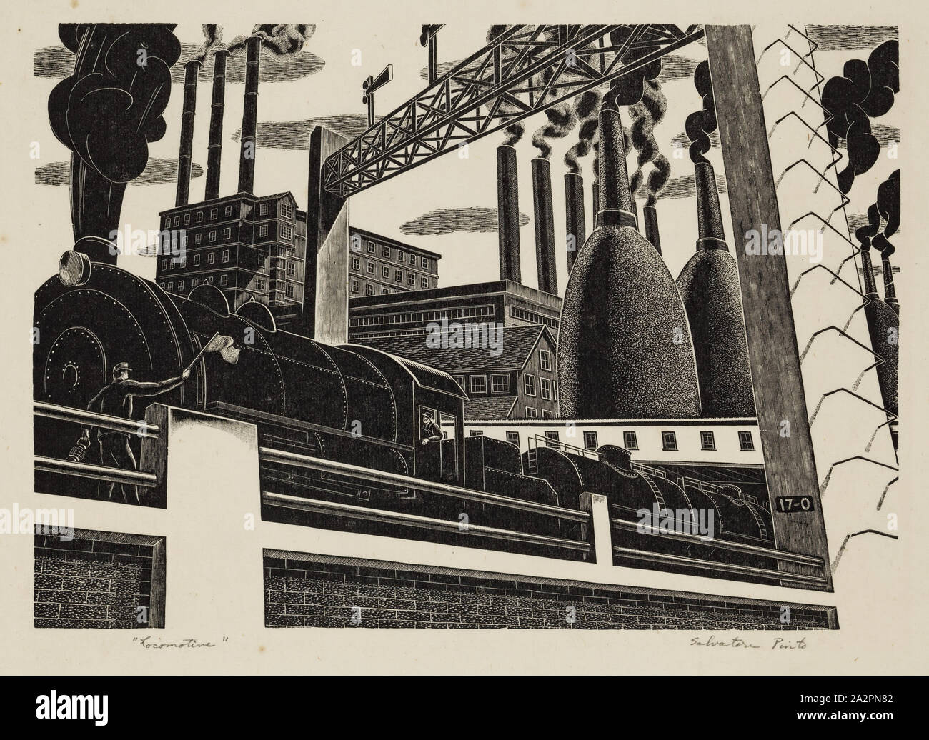 Salvatore Pinto, Américain, 1905-1966, Locomotive, ca. Entre 1935 et 1939, gravure sur bois imprimée dans l'encre noire sur papier de soie, de droit : 7 × 9 7/8 pouces (17,8 × 25,1 cm Banque D'Images