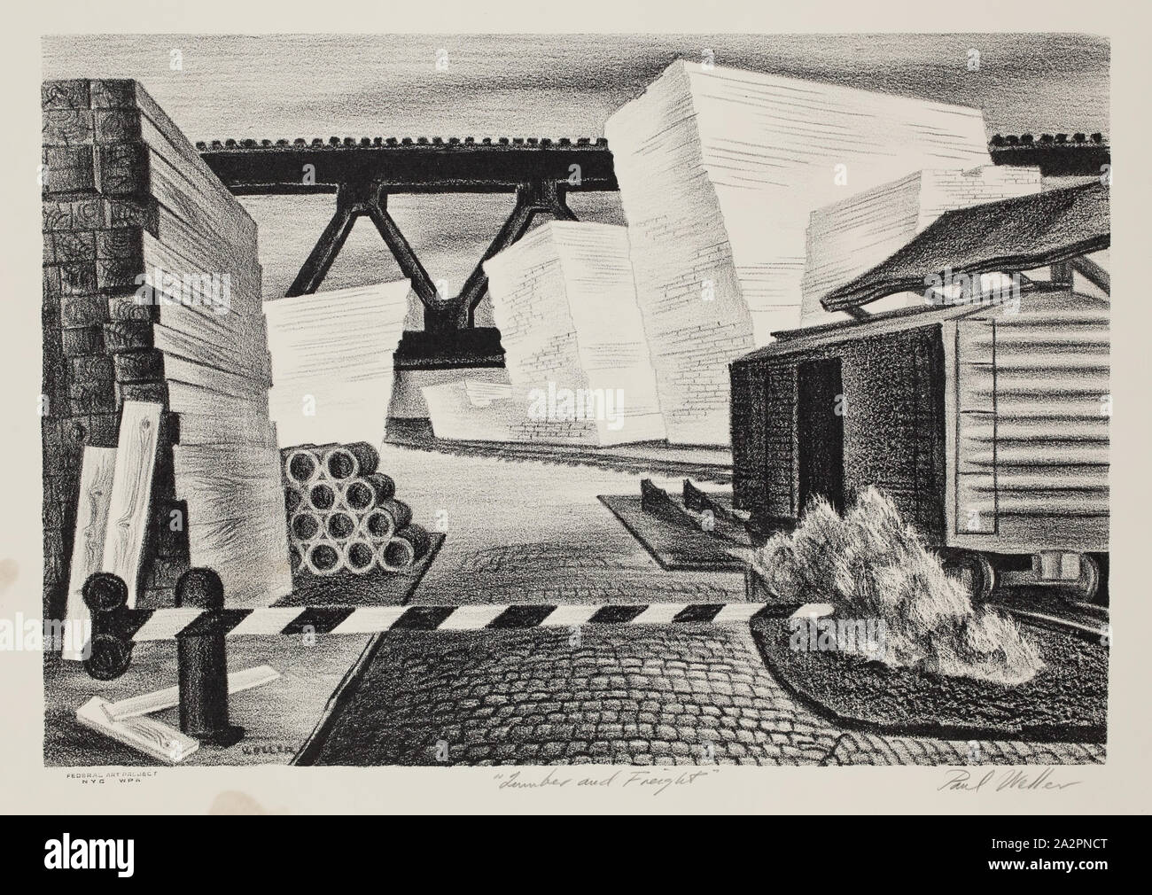 Paul Weller, Américain, né en 1912, du bois et des marchandises, entre 1935 et 1943, lithographie imprimée dans l'encre noire sur papier vélin, de droit : 9 × 13 pouces (22,9 × 33 cm Banque D'Images