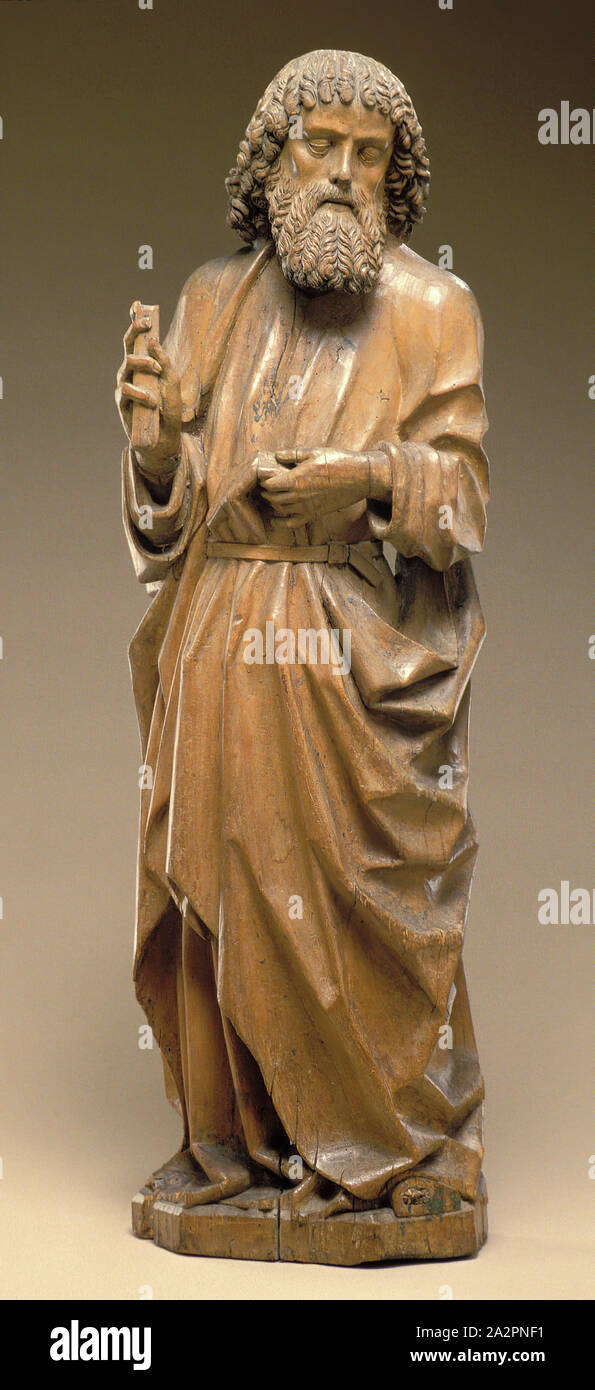 Cercle de Hans Multscher, Allemand, ca. 1400-1467, Saint Barthélémy, ca. 1450, Lindenwood avec traces de polychromie et gesso, Total : 46 × 14 × 1/4 1/2 9 pouces (117,5 × 36,8 × 22,9 cm Banque D'Images