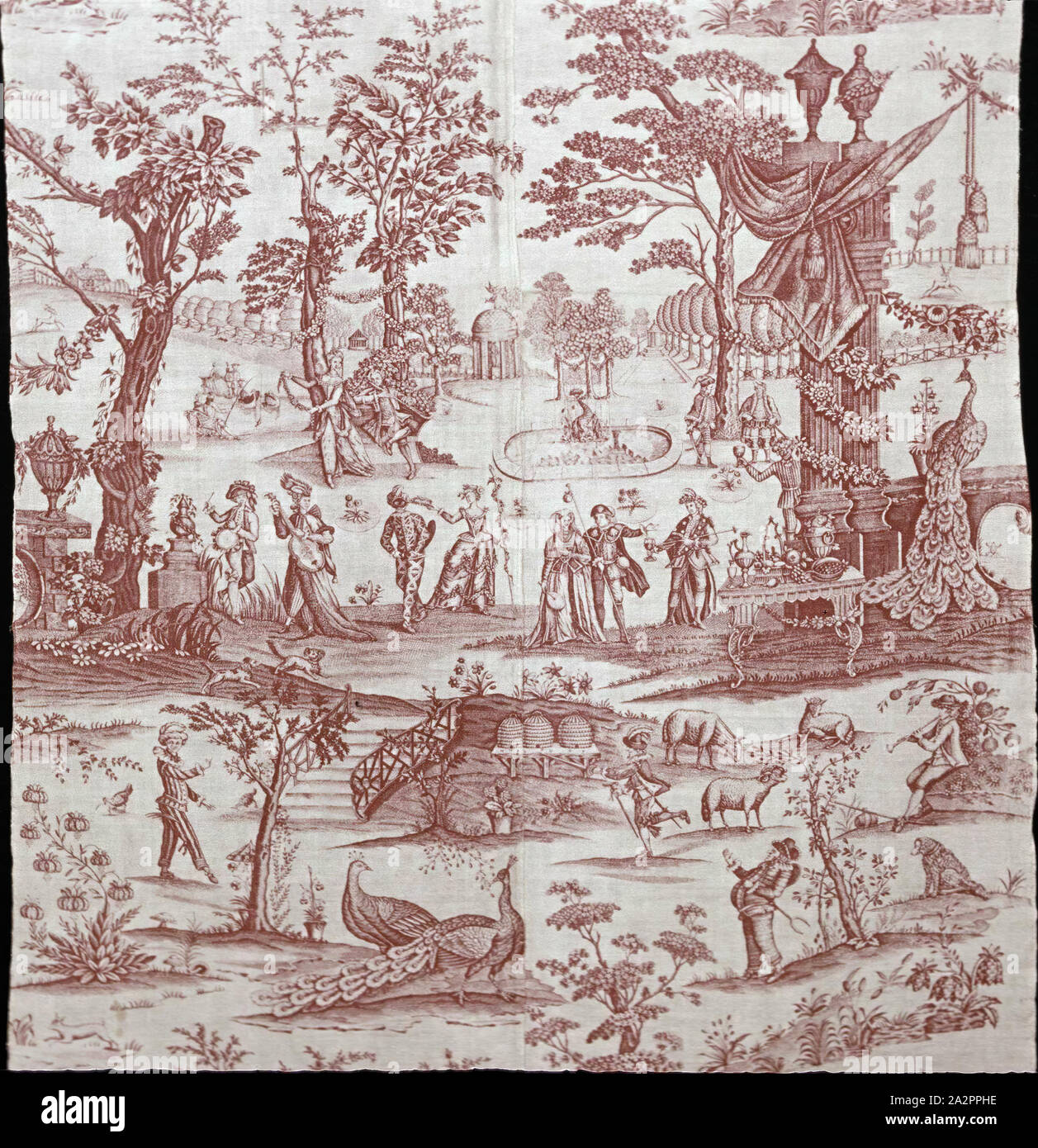 Inconnu (français), les personnages de la comédie italienne dans un parc, 1780/1790, coton, imprimé, rouleau 42 x 37 en Banque D'Images